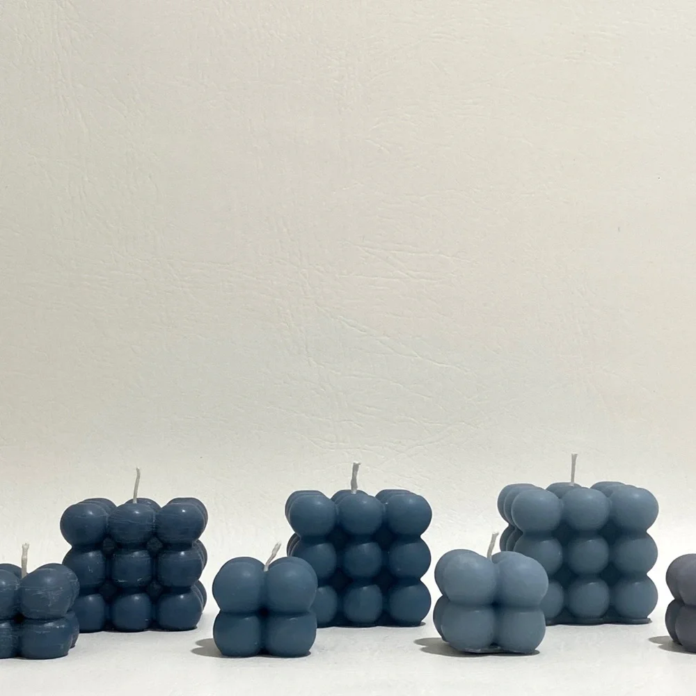 Handmade Hand Poured Bubble Cube Candle Blue, set 2 - Picture 5 of 5